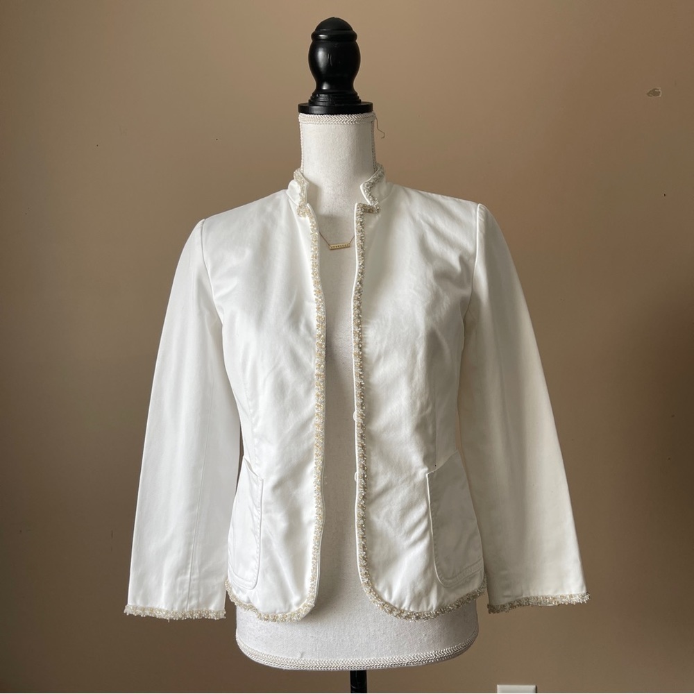 J. CREW | White Crystal Beaded Blazer Jacket Sz 4